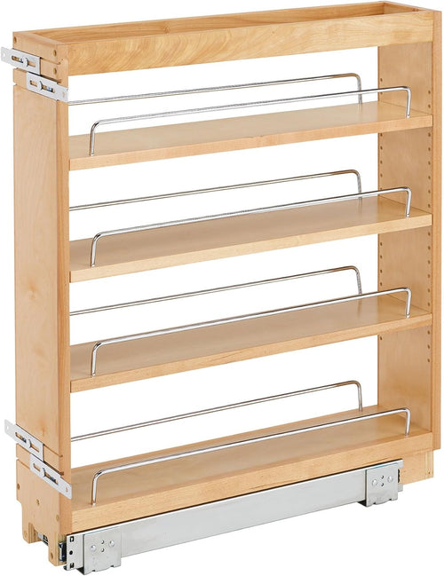 Rev-A-Shelf Pullout Kitchen Cabinet Organizer, Min Cabinet Opening 5.5" W | 5" W Slide Out Pantry Spice or Utensil Storage Rack with Adjustable Shelves for Base Cabinet Organization, 448-BC-5C