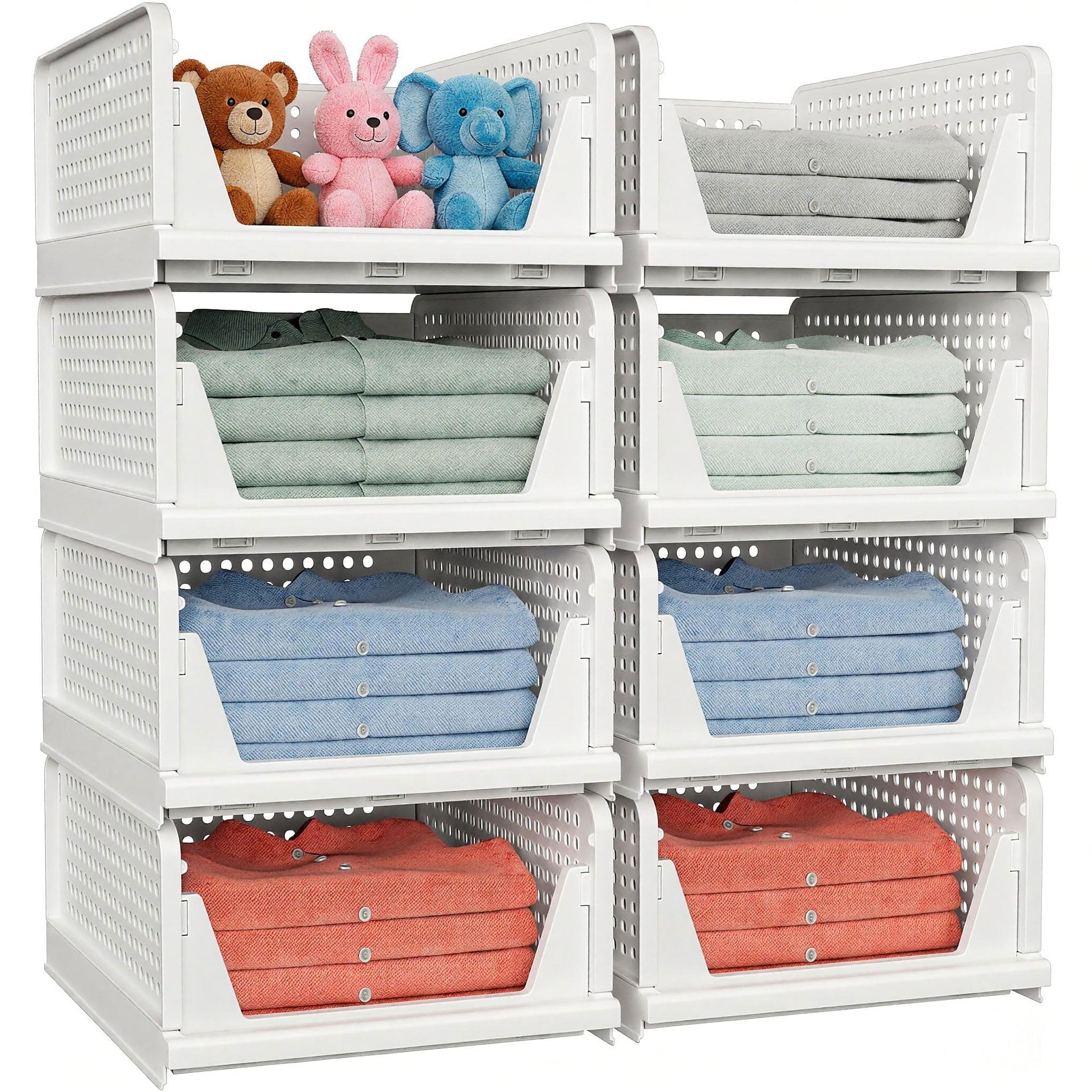 5 Pack Stackable Closet Storage Basket - Stackable Storage Bins, Multifunctional & Foldable Closet Organizer Waterproof, Wardrobe Cupboard Space-Saving Hat Storage Drawer Organizer, White